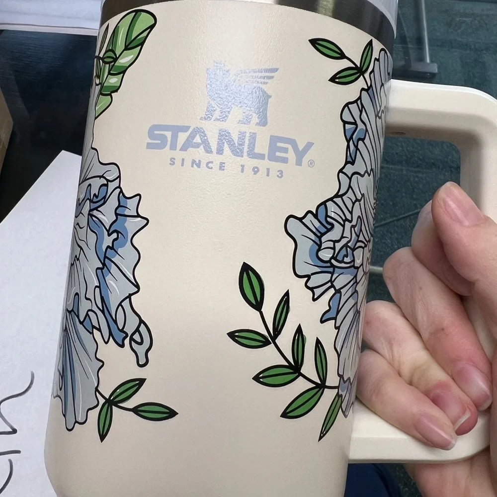 Stanley Cream Travel Mug with Pink and Blue Floral Design - Picture 10 of 11